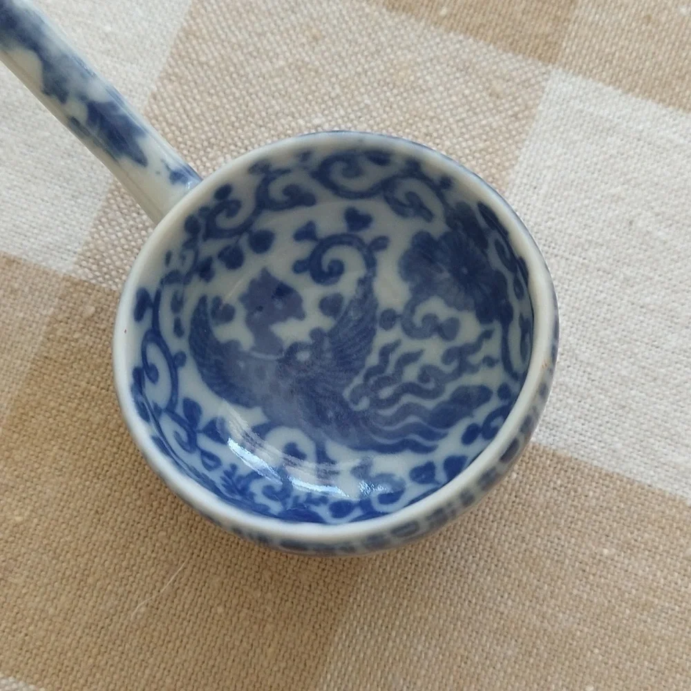 Antique transferware blue and white porcelain spoon china 5